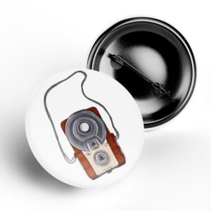 Vintage Camera Illustration Button Badge on white background