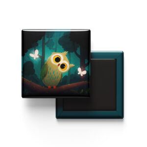 Cute Cartoon Owl Magnet. A square refrigerator magnet with a cute cartoon owl and colorful butterflies.