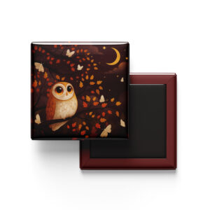Owl fridge magnet with autumn night illustration