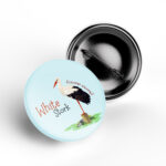 White stork educational bird badge wildlife pin