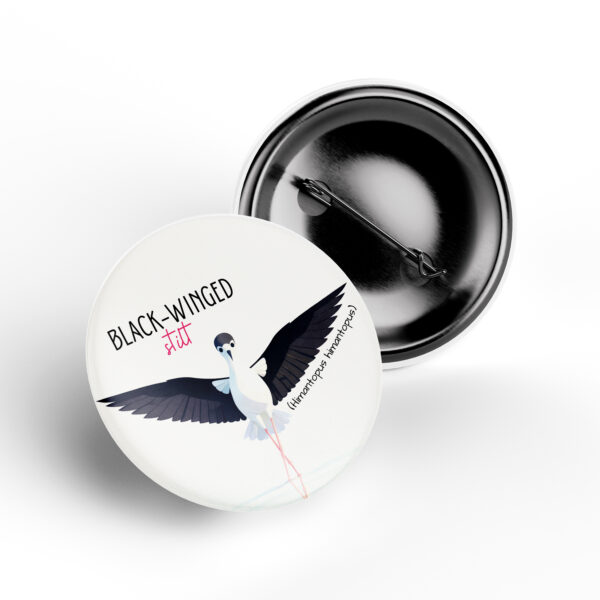 Black-Winged Stilt Badge wildlife illustration pin