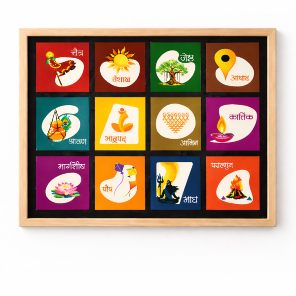 Marathi Calendar Frame Wall Art 12 months cultural design