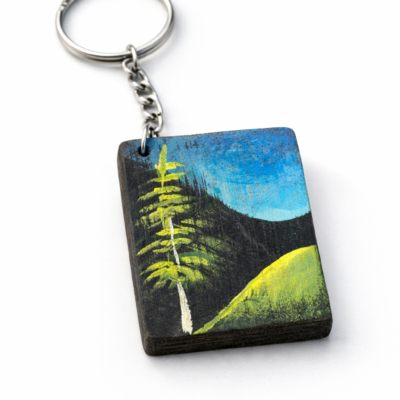 Nature landscape wooden keychain mountain hand painted design