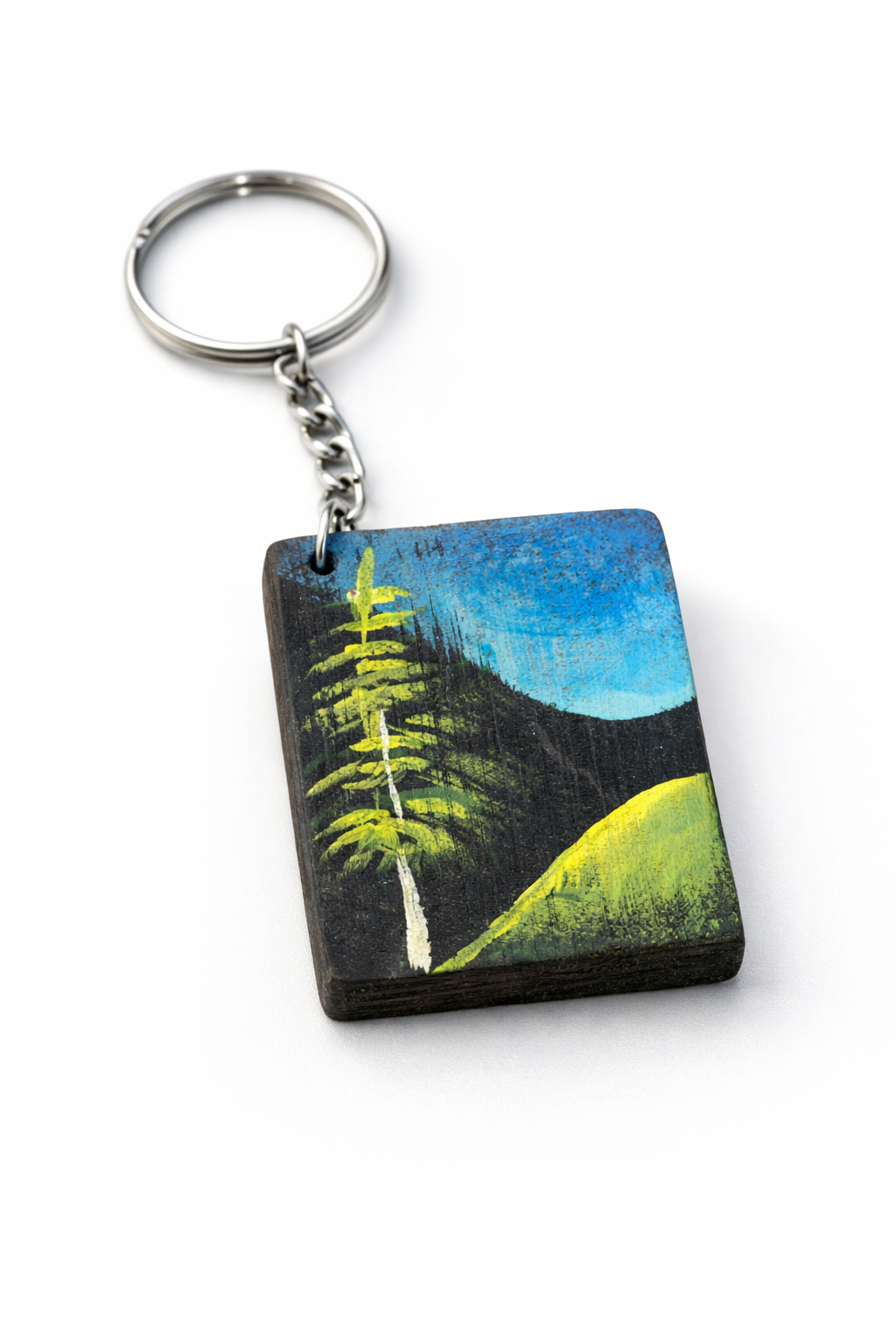 Nature landscape wooden keychain mountain hand painted design
