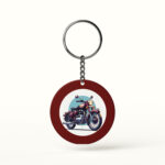 Vintage motorcycle keychain retro bike illustration