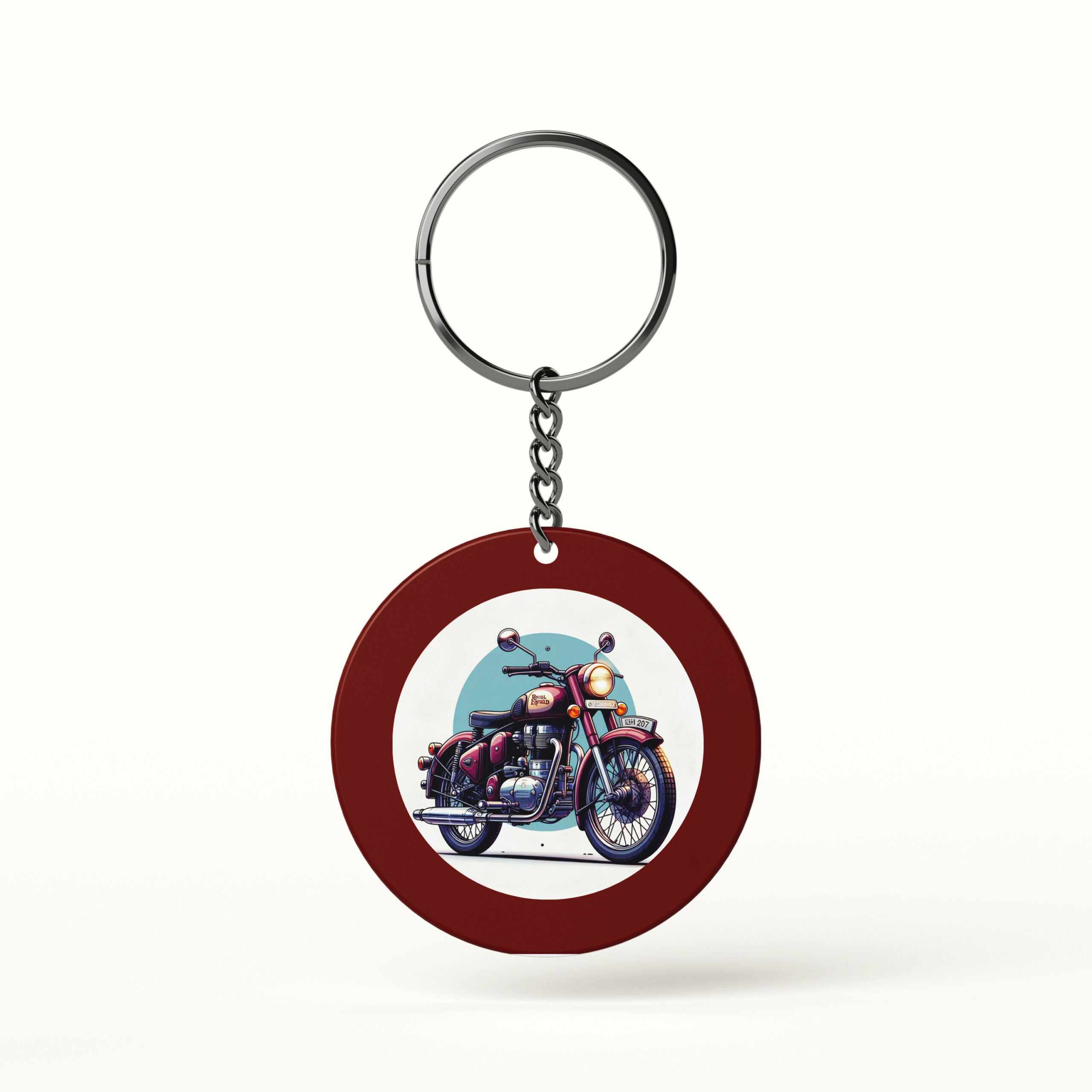 Vintage motorcycle keychain retro bike illustration