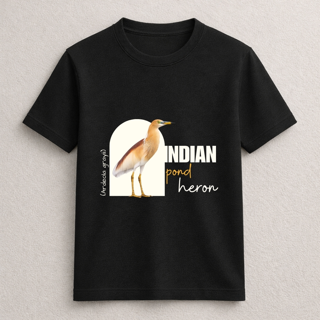 Indian Pond Heron bird graphic nature T-shirt design