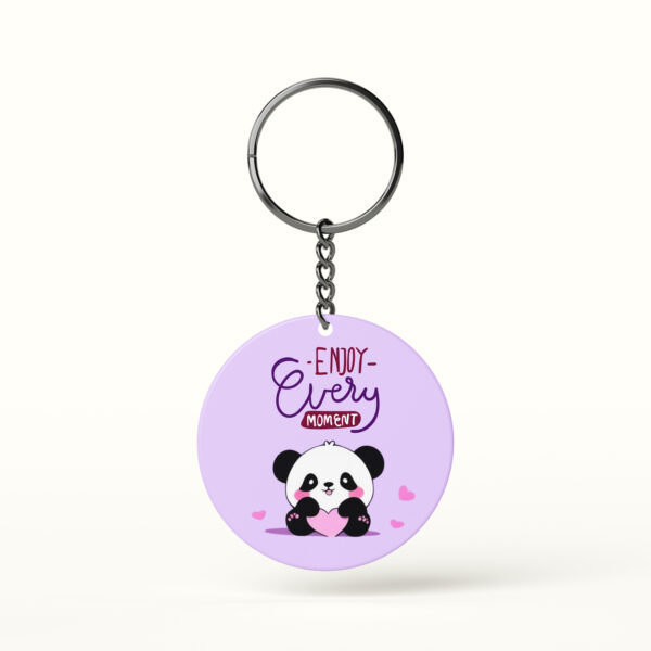 Adorable panda quote keychain with enjoy every moment text
