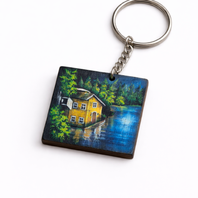 lake house wooden keychain
