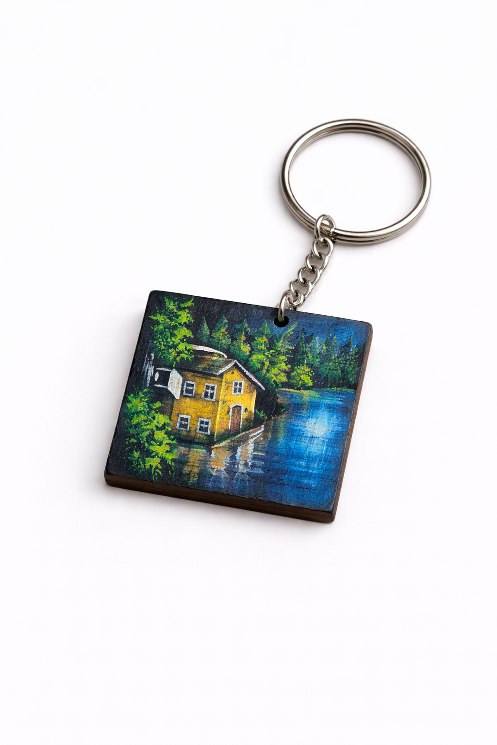 lake house wooden keychain