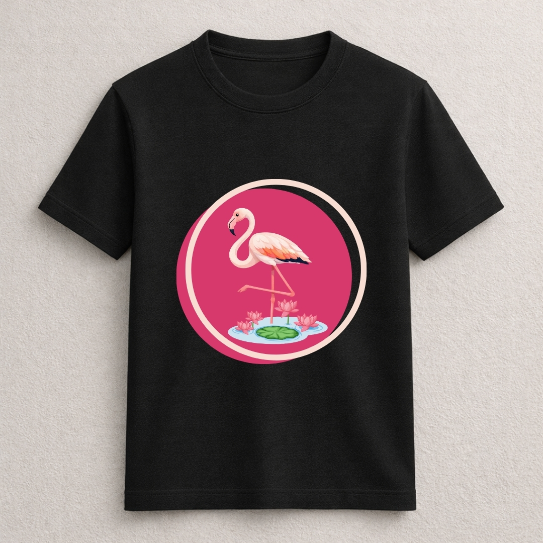 Flamingo bird aesthetic graphic T-shirt with lotus design