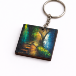 forest path art wooden keychain design