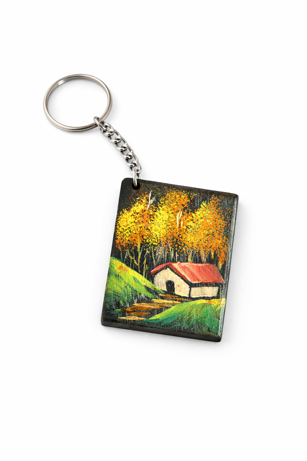 Autumn Landscape Cottage Keychain