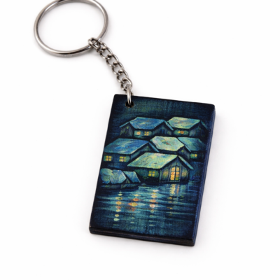 custom aesthetic night village keychain printed design