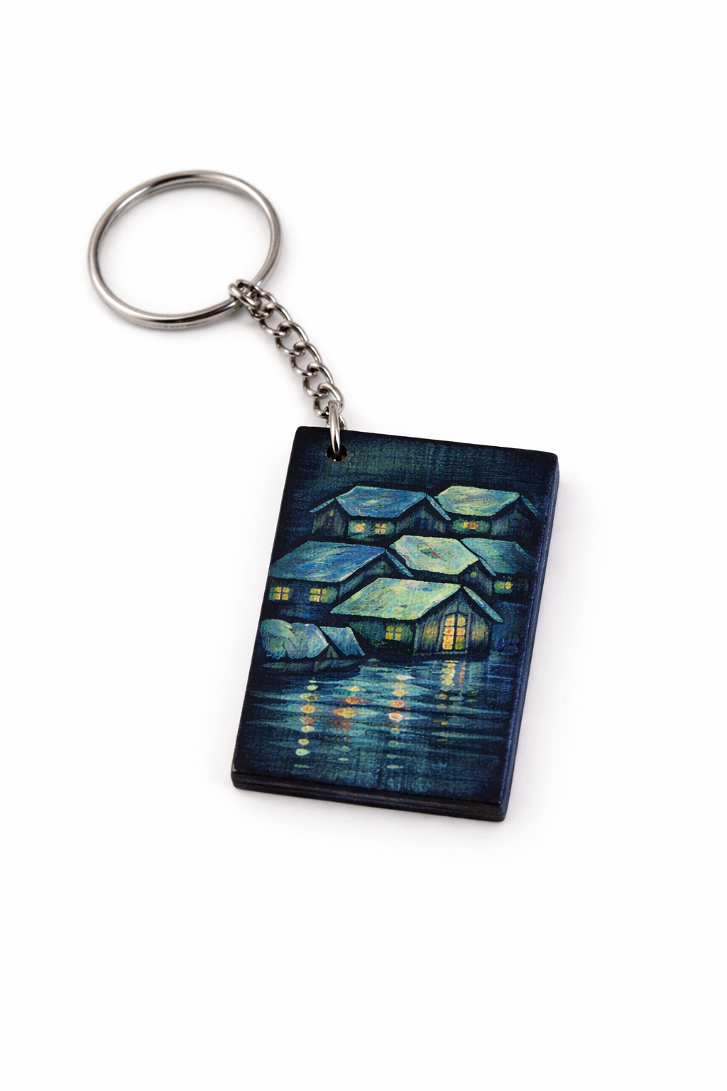 custom aesthetic night village keychain printed design