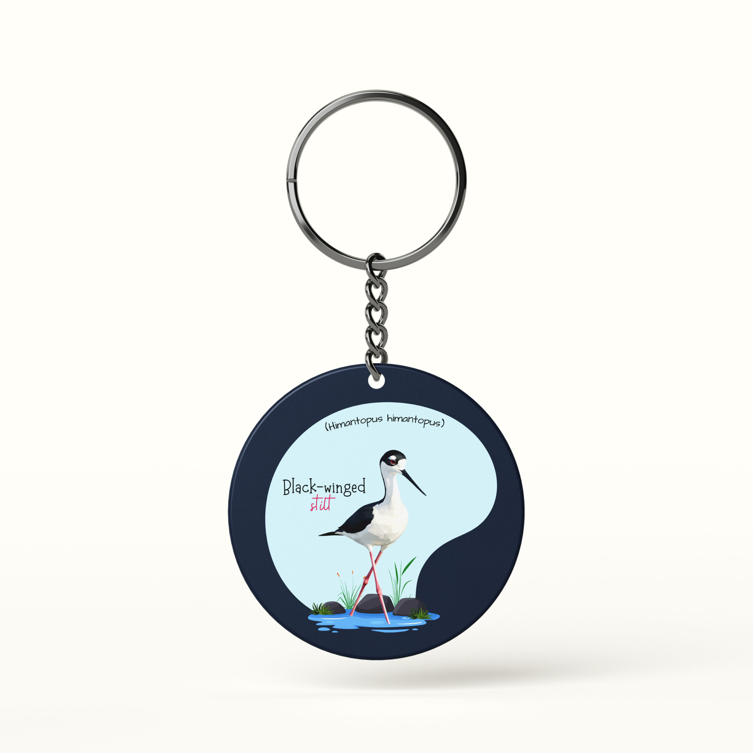 Black-winged Stilt Bird Keychain illustration