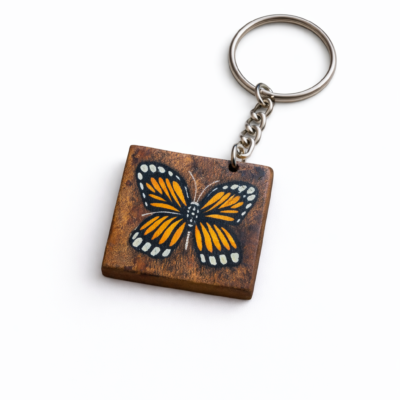 orange butterfly wooden keychain