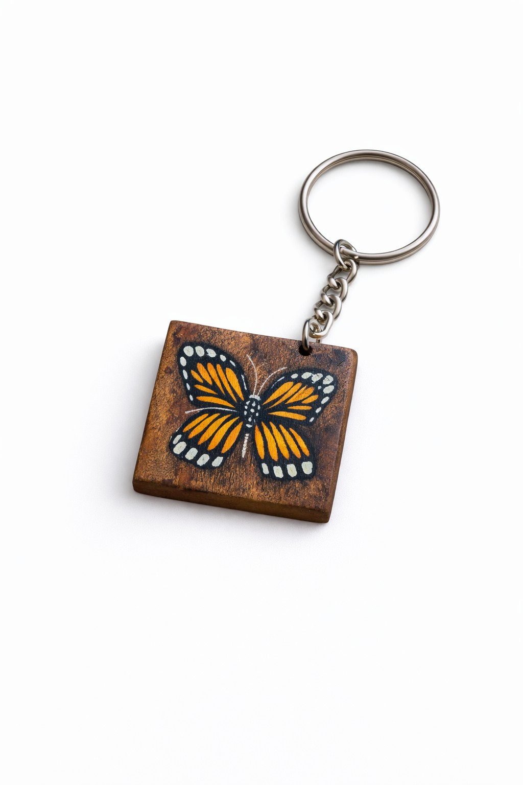orange butterfly wooden keychain