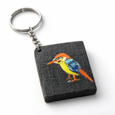 colorful bird wooden keychain