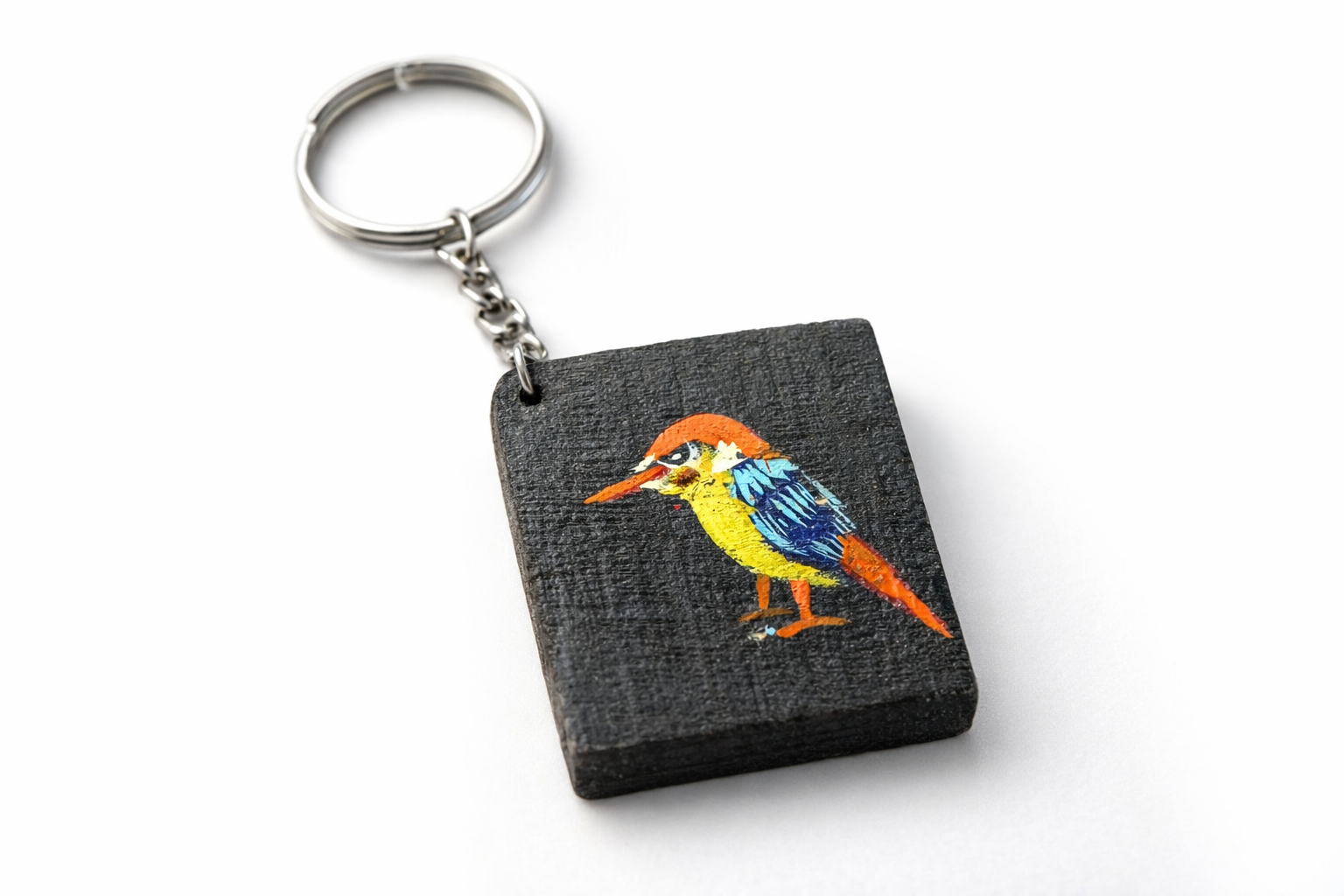 colorful bird wooden keychain