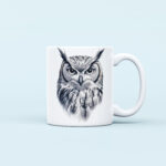realistic owl sketch printed mug