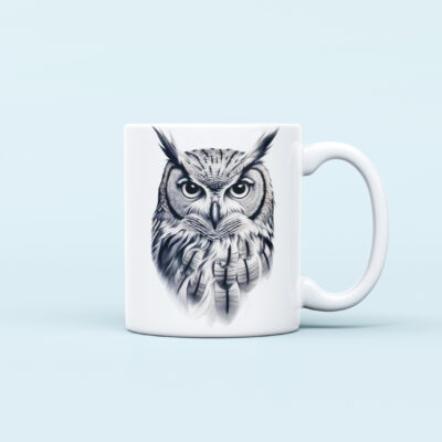 realistic owl sketch printed mug