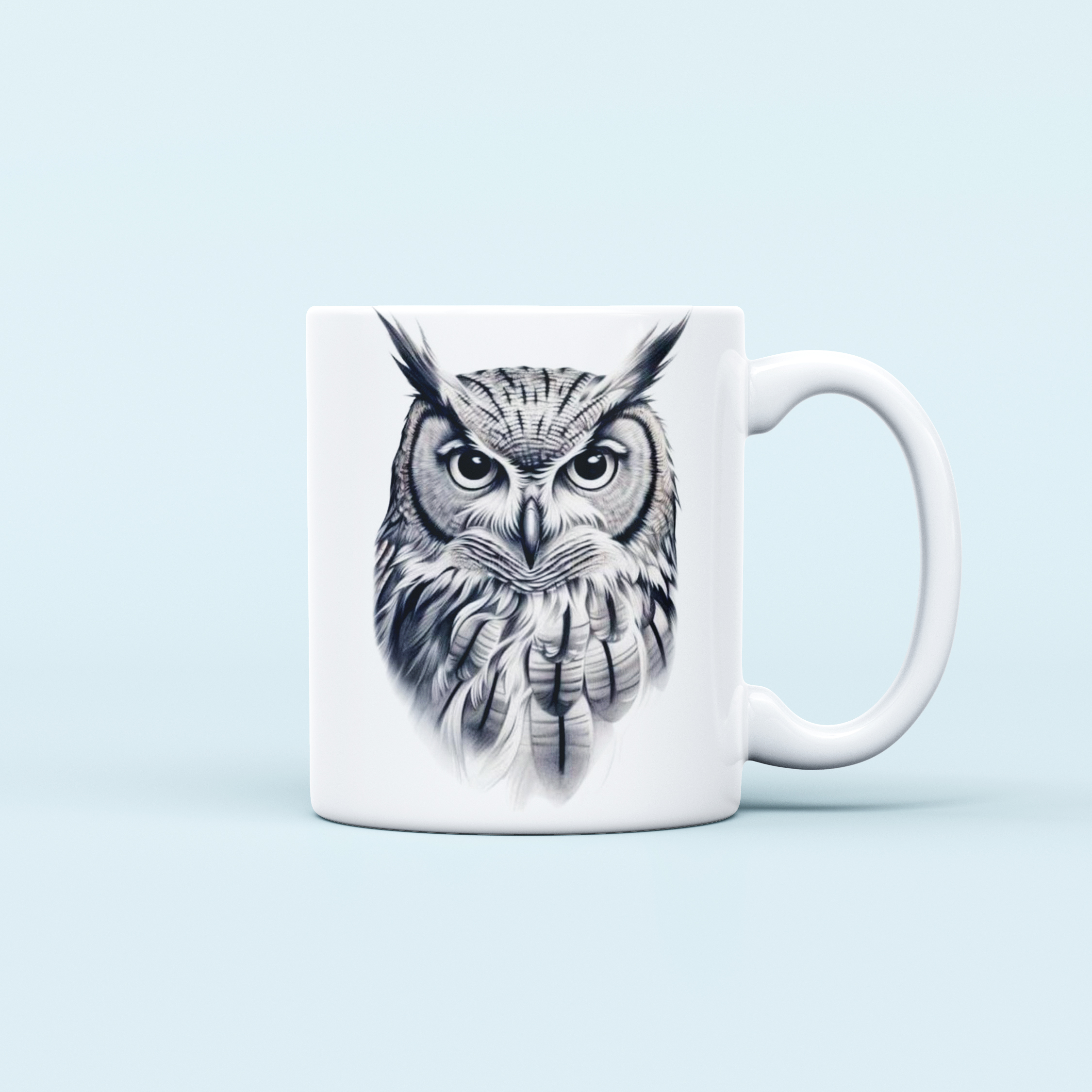 realistic owl sketch printed mug