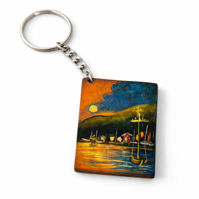 Beautiful Sunset Riverside Art Wooden Keychain