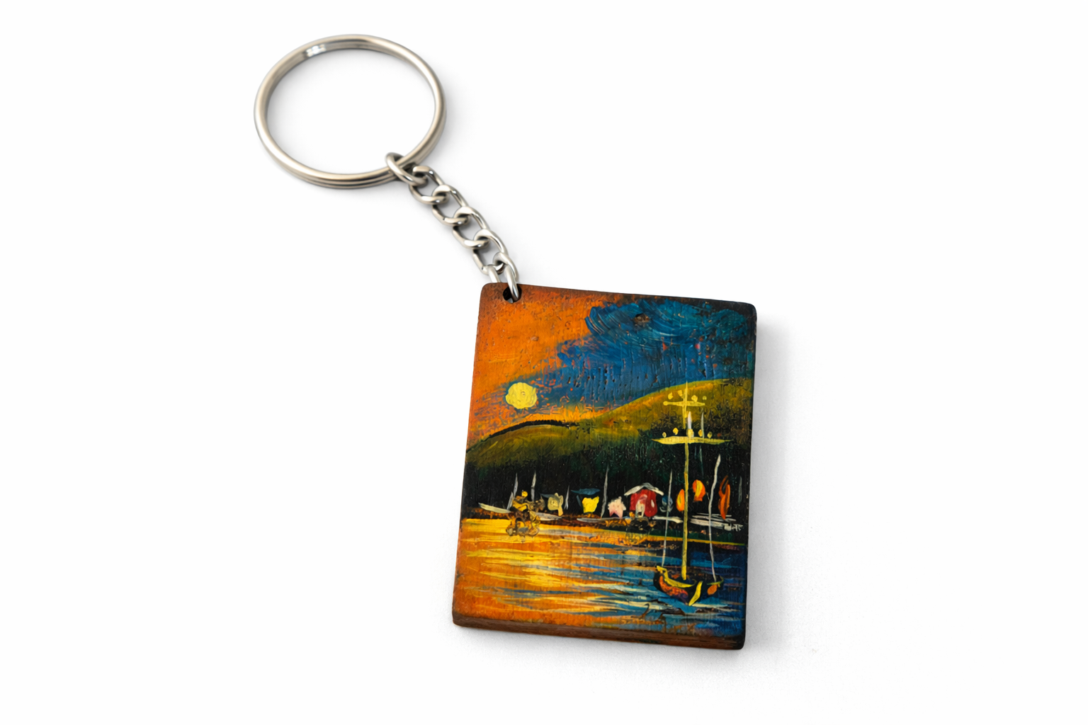 Beautiful Sunset Riverside Art Wooden Keychain