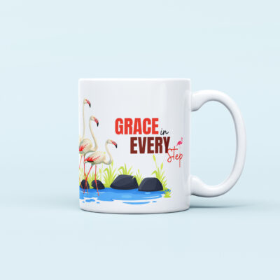 grace in every step flamingo printed coffee mug