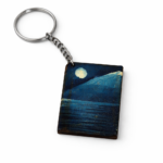 moonlight lake art wooden keychain design