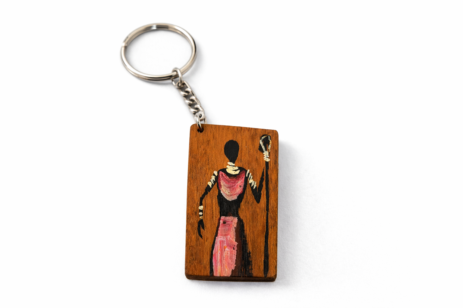 tribal woman painting wooden keychain design