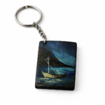 night boat art wooden keychain design
