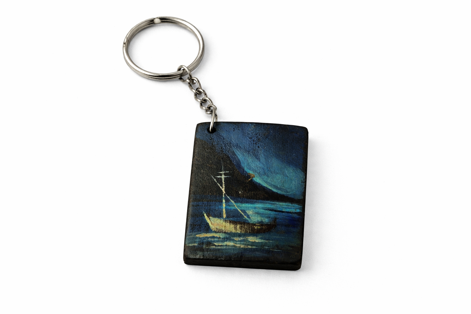 night boat art wooden keychain design