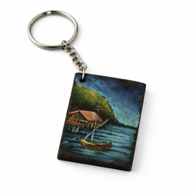 boat dock landscape wooden keychain