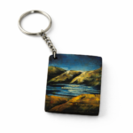 mountain lake art wooden keychain