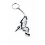 black white kingfisher bird acrylic keychain minimal design