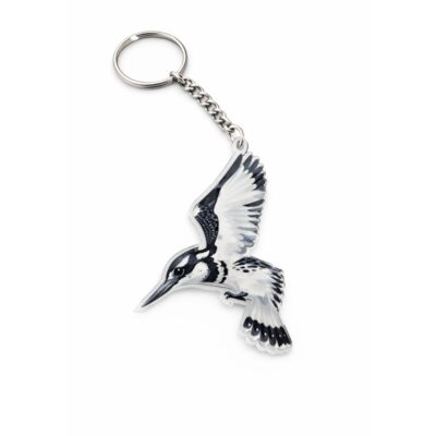 black white kingfisher bird acrylic keychain minimal design