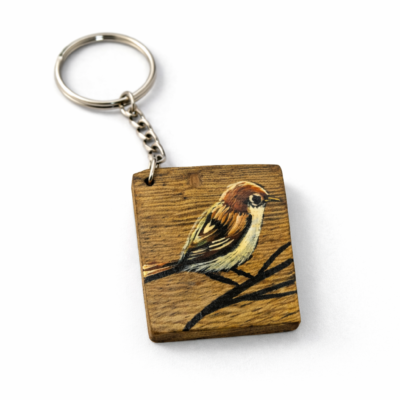 sparrow art wooden keychain