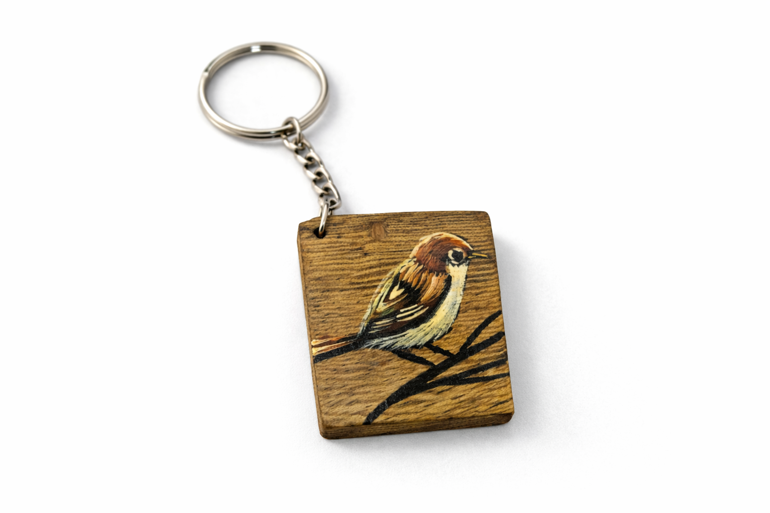 sparrow art wooden keychain