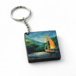 sailing boat wooden keychain