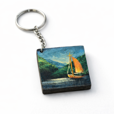 sailing boat wooden keychain