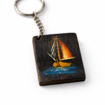 night sailing boat wooden keychain