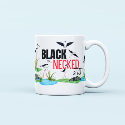 black necked stilt bird printed mug ceramic design