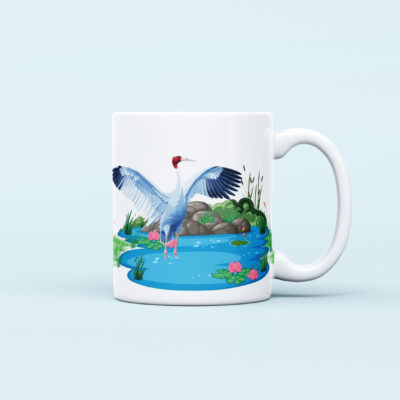 red crowned crane bird printed mug ceramic design