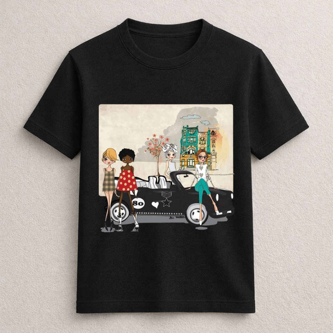 Fashion Friends Graphic T-Shirt with Vintage Car Design
