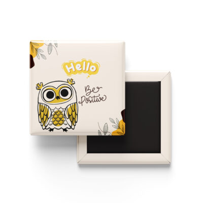 hello be positive owl fridge magnet