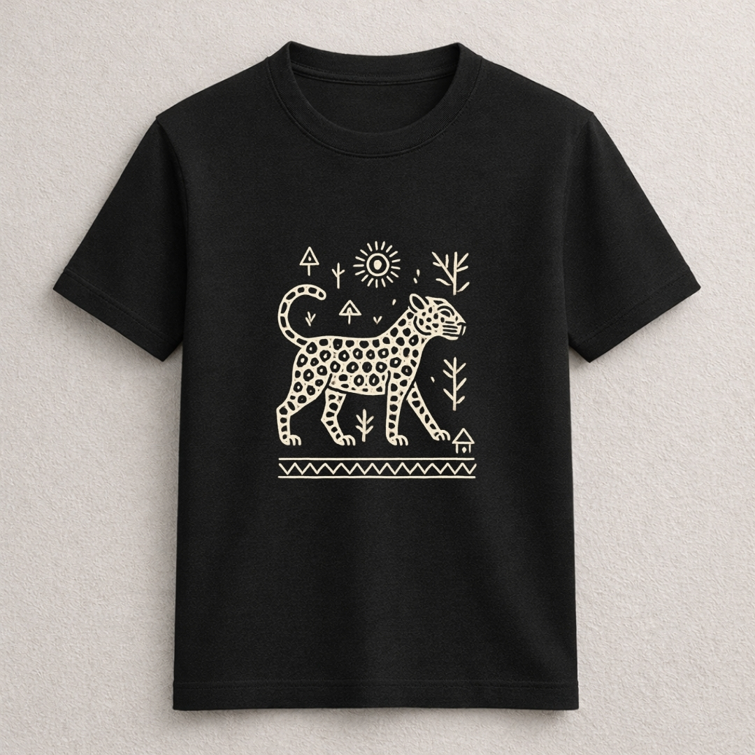 Wild Leopard Tribal Art T-Shirt - Image 2