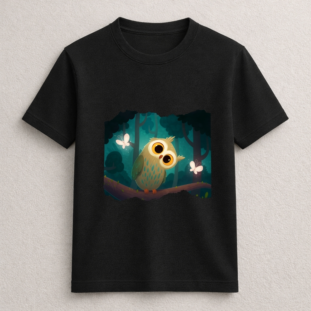 Cute Forest Owl Cartoon Graphic T-Shirt - Image 2