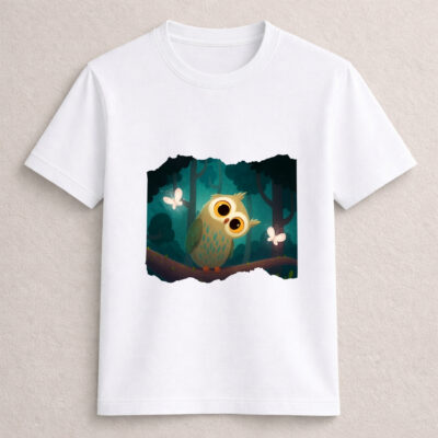 Cute Forest Owl Cartoon Graphic T-Shirt